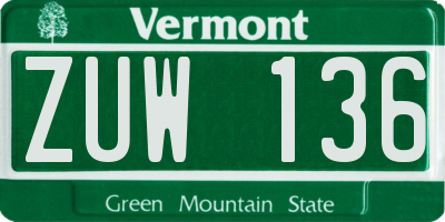 VT license plate ZUW136