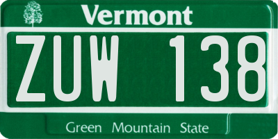 VT license plate ZUW138