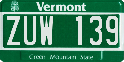 VT license plate ZUW139