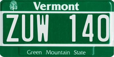 VT license plate ZUW140