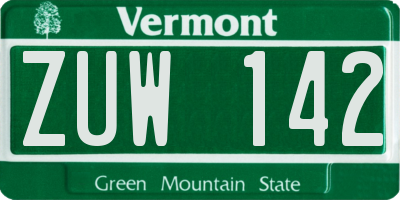 VT license plate ZUW142