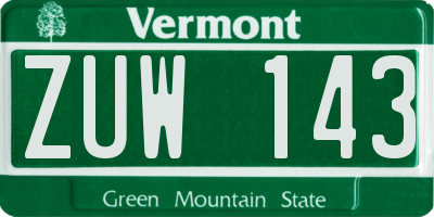 VT license plate ZUW143