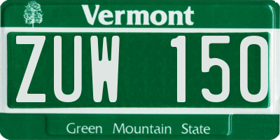 VT license plate ZUW150