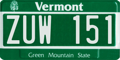 VT license plate ZUW151