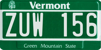 VT license plate ZUW156
