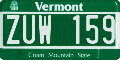 VT license plate ZUW159