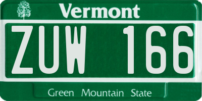 VT license plate ZUW166
