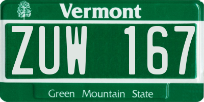 VT license plate ZUW167