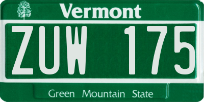 VT license plate ZUW175