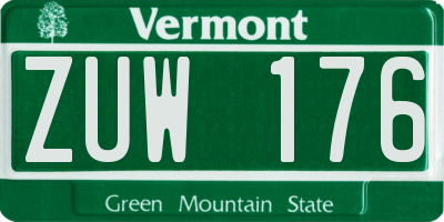 VT license plate ZUW176