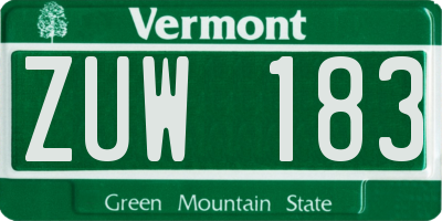 VT license plate ZUW183