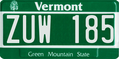 VT license plate ZUW185
