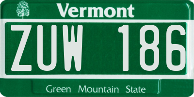 VT license plate ZUW186