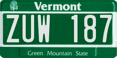 VT license plate ZUW187