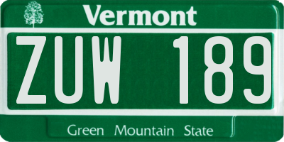 VT license plate ZUW189