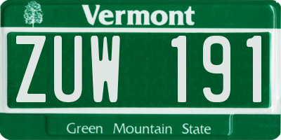 VT license plate ZUW191