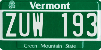 VT license plate ZUW193