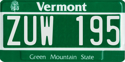 VT license plate ZUW195