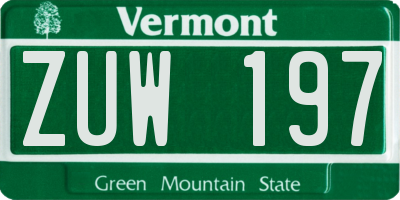 VT license plate ZUW197