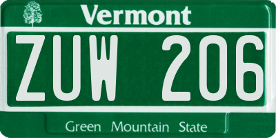 VT license plate ZUW206