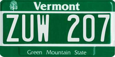 VT license plate ZUW207