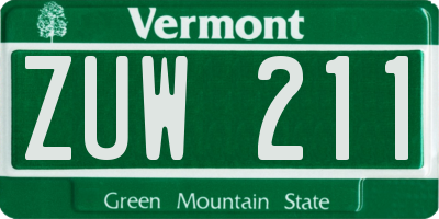 VT license plate ZUW211