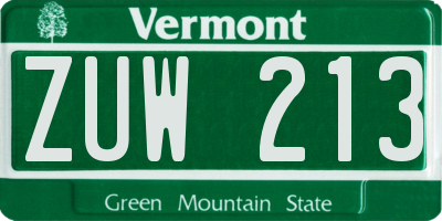 VT license plate ZUW213