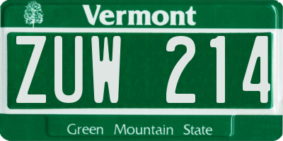 VT license plate ZUW214