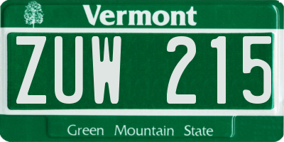 VT license plate ZUW215