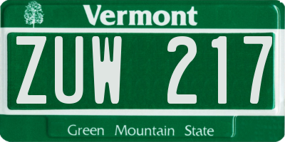 VT license plate ZUW217