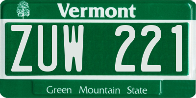 VT license plate ZUW221