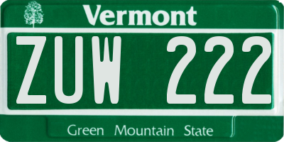 VT license plate ZUW222