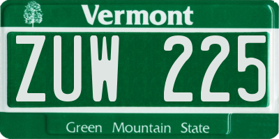 VT license plate ZUW225