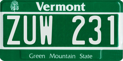 VT license plate ZUW231