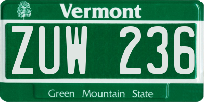 VT license plate ZUW236