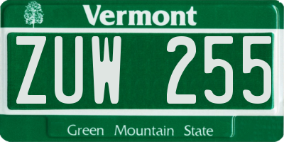 VT license plate ZUW255