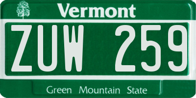 VT license plate ZUW259