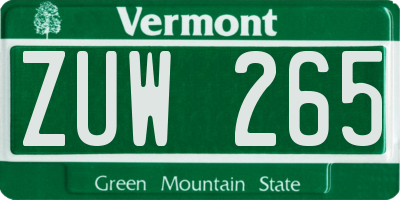 VT license plate ZUW265