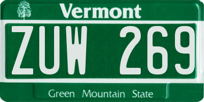 VT license plate ZUW269