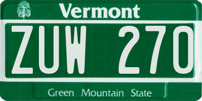 VT license plate ZUW270
