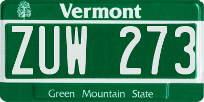 VT license plate ZUW273