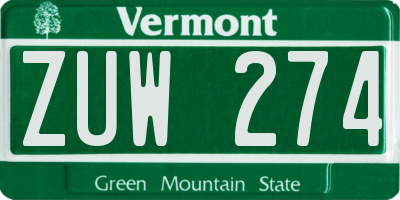 VT license plate ZUW274