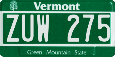 VT license plate ZUW275
