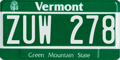 VT license plate ZUW278