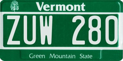 VT license plate ZUW280