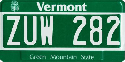 VT license plate ZUW282