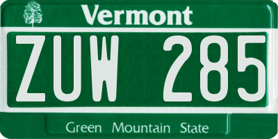 VT license plate ZUW285