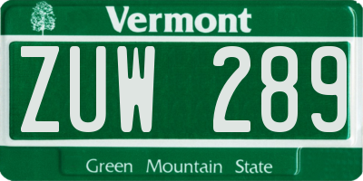 VT license plate ZUW289