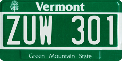 VT license plate ZUW301