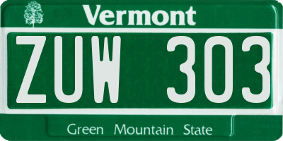 VT license plate ZUW303